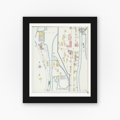 Old map wall art mockup — black gallery frame with white mat — Sanborn Fire Insurance Map from Coshocton, Coshocton County, Ohio (1893), Sheet #0007