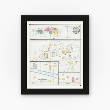 Old map wall art mockup — black gallery frame with white mat — Sanborn Fire Insurance Map from Fredericktown, Madison County, Missouri (1893) - Complete Map Set