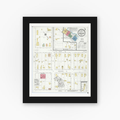 Old map wall art mockup — black gallery frame with white mat — Sanborn Fire Insurance Map from Lakeview, Montcalm County, Michigan (1918) - Complete Map Set