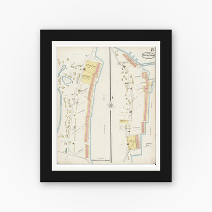 Old map wall art mockup — black gallery frame with white mat — Sanborn Fire Insurance Map from Haverstraw, Rockland County, New York (1887), Sheet #0008