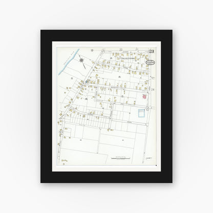 Old map wall art mockup — black gallery frame with white mat — Sanborn Fire Insurance Map from Clinton, Worcester County, Massachusetts (1919), Sheet #0023
