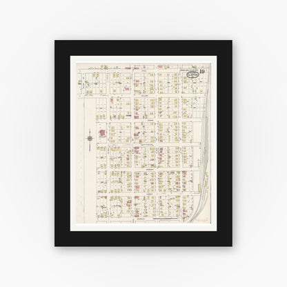 Old map wall art mockup — black gallery frame with white mat — Sanborn Fire Insurance Map from Clinton, Vermillion County, Indiana (1921), Sheet #0019