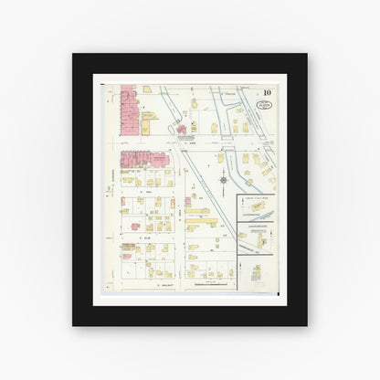 Old map wall art mockup — black gallery frame with white mat — Sanborn Fire Insurance Map from Albion, Calhoun County, Michigan (1913), Sheet #0010