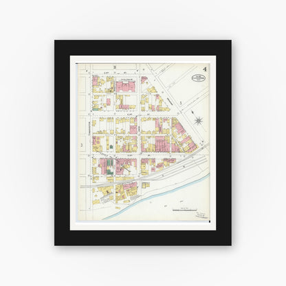 Old map wall art mockup — black gallery frame with white mat — Sanborn Fire Insurance Map from East Liverpool, Columbiana County, Ohio (1903), Sheet #0004