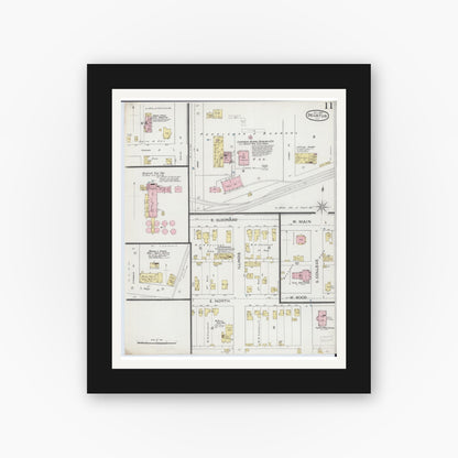 Old map wall art mockup — black gallery frame with white mat — Sanborn Fire Insurance Map from Decatur, Macon County, Illinois (1887), Sheet #0011