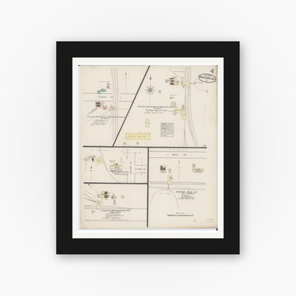 Old map wall art mockup — black gallery frame with white mat — Sanborn Fire Insurance Map from Braidwood, Will County, Illinois (1885), Sheet #0004