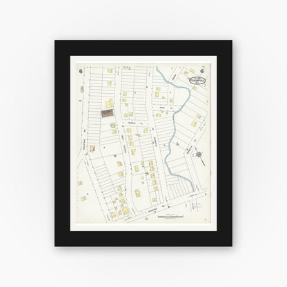 Old map wall art mockup — black gallery frame with white mat — Sanborn Fire Insurance Map from Pleasantville, Westchester County, New York (1924), Sheet #0006