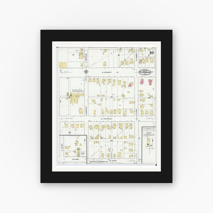 Old map wall art mockup — black gallery frame with white mat — Sanborn Fire Insurance Map from Upper Sandusky, Wyandot County, Ohio (1921), Sheet #0010