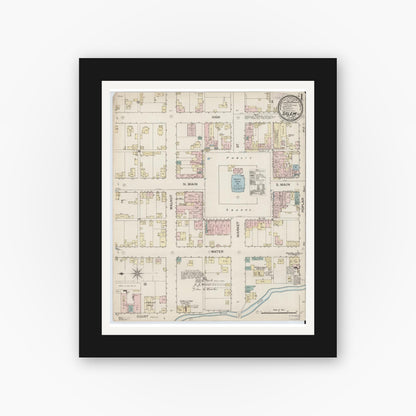Old map wall art mockup — black gallery frame with white mat — Sanborn Fire Insurance Map from Salem, Washington County, Indiana (1887) - Complete Map Set