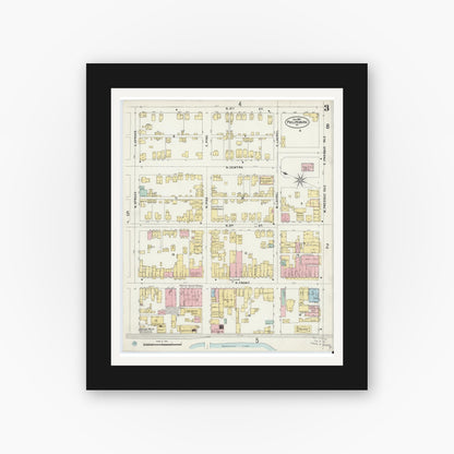 Old map wall art mockup — black gallery frame with white mat — Sanborn Fire Insurance Map from Philipsburg, Centre County, Pennsylvania (1897), Sheet #0003