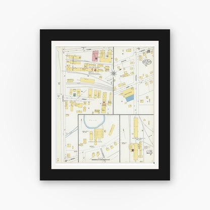 Old map wall art mockup — black gallery frame with white mat — Sanborn Fire Insurance Map from Milford, Worcester County, Massachusetts (1903), Sheet #0008