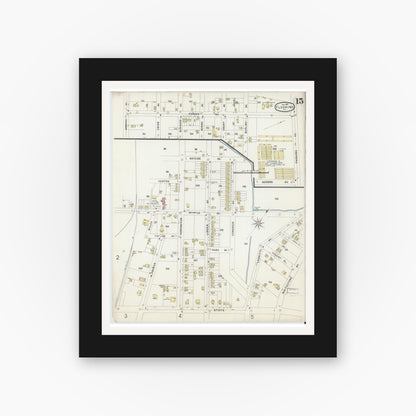 Old map wall art mockup — black gallery frame with white mat — Sanborn Fire Insurance Map from Flushing, Queens County, New York (1897), Sheet #0015