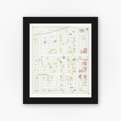 Old map wall art mockup — black gallery frame with white mat — Sanborn Fire Insurance Map from Pine City, Pine County, Minnesota (1899), Sheet #0002