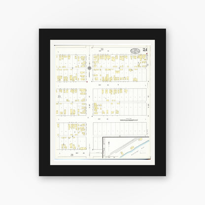 Old map wall art mockup — black gallery frame with white mat — Sanborn Fire Insurance Map from Clinton, Clinton County, Iowa (1917), Sheet #0024
