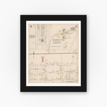 Old map wall art mockup — black gallery frame with white mat — Sanborn Fire Insurance Map from Gainesville, Alachua County, Florida (1922), Sheet #0015