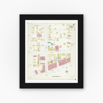 Old map wall art mockup — black gallery frame with white mat — Sanborn Fire Insurance Map from Conneaut, Ashtabula County, Ohio (1902), Sheet #0006