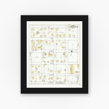 Old map wall art mockup — black gallery frame with white mat — Sanborn Fire Insurance Map from Kaufman, Kaufman County, Texas (1920), Sheet #0003