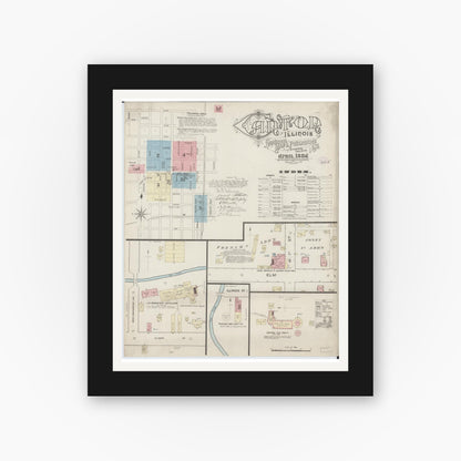 Old map wall art mockup — black gallery frame with white mat — Sanborn Fire Insurance Map from Canton, Fulton County, Illinois (1886) - Complete Map Set