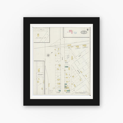 Old map wall art mockup — black gallery frame with white mat — Sanborn Fire Insurance Map from Le Roy, Mower County, Minnesota (1894), Sheet #0002