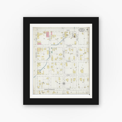 Old map wall art mockup — black gallery frame with white mat — Sanborn Fire Insurance Map from Ocala, Marion County, Florida (1895), Sheet #0006