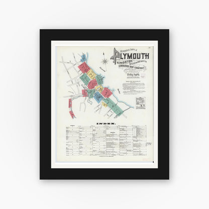 Old map wall art mockup — black gallery frame with white mat — Sanborn Fire Insurance Map from Plymouth, Plymouth County, Massachusetts (1906), Sheet #0001