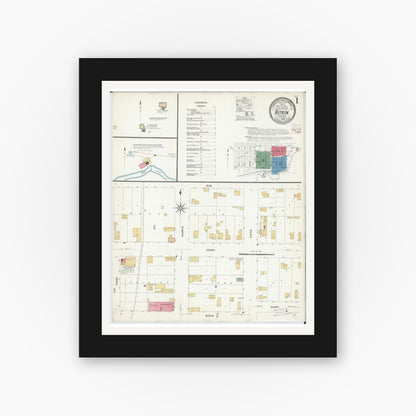 Old map wall art mockup — black gallery frame with white mat — Sanborn Fire Insurance Map from Aitkin, Aitkin County, Minnesota (1908) - Complete Map Set