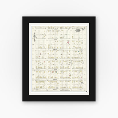 Old map wall art mockup — black gallery frame with white mat — Sanborn Fire Insurance Map from Denison, Grayson County, Texas (1914), Sheet #0031