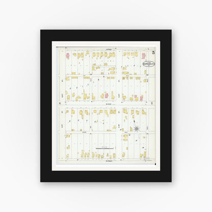 Old map wall art mockup — black gallery frame with white mat — Sanborn Fire Insurance Map from New Philadelphia, Tuscarawas County, Ohio (1901), Sheet #0005