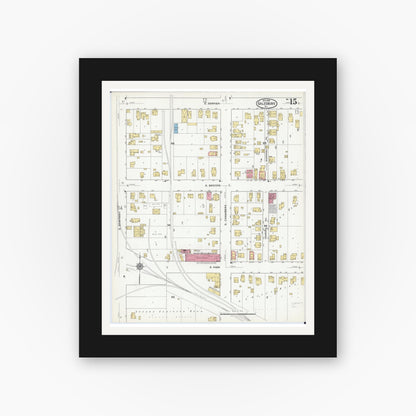 Old map wall art mockup — black gallery frame with white mat — Sanborn Fire Insurance Map from Galesburg, Knox County, Illinois (1918), Sheet #0015