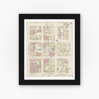 Old map wall art mockup — black gallery frame with white mat — Sanborn Fire Insurance Map from Galveston, Galveston County, Texas (1885), Sheet #0006