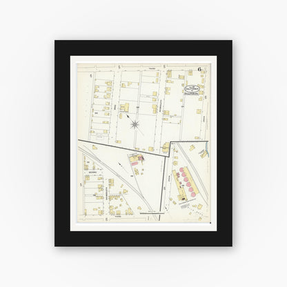 Old map wall art mockup — black gallery frame with white mat — Sanborn Fire Insurance Map from California, Washington County, Pennsylvania (1907), Sheet #0006