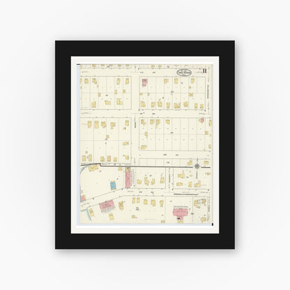 Old map wall art mockup — black gallery frame with white mat — Sanborn Fire Insurance Map from Three Rivers, Saint Joseph County, Michigan (1916), Sheet #0011