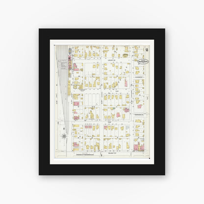 Old map wall art mockup — black gallery frame with white mat — Sanborn Fire Insurance Map from Murphysboro, Jackson County, Illinois (1902), Sheet #0002