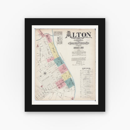 Old map wall art mockup — black gallery frame with white mat — Sanborn Fire Insurance Map from Alton, Madison County, Illinois (1885) - Complete Map Set