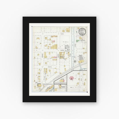 Old map wall art mockup — black gallery frame with white mat — Sanborn Fire Insurance Map from Augusta, Kalamazoo County, Michigan (1899), Sheet #0001