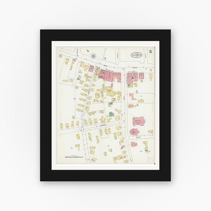 Old map wall art mockup — black gallery frame with white mat — Sanborn Fire Insurance Map from Southbridge, Worcester County, Massachusetts (1899), Sheet #0005
