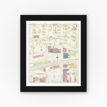 Old map wall art mockup — black gallery frame with white mat — Sanborn Fire Insurance Map from Lakeland, Polk County, Florida (1913), Sheet #0007