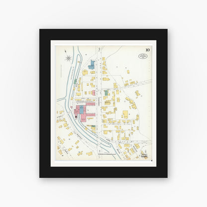 Old map wall art mockup — black gallery frame with white mat — Sanborn Fire Insurance Map from Adams, Berkshire County, Massachusetts (1901), Sheet #0010