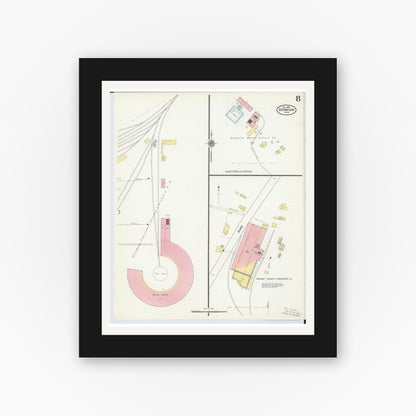 Old map wall art mockup — black gallery frame with white mat — Sanborn Fire Insurance Map from Dennison, Tuscarawas County, Ohio (1909), Sheet #0008
