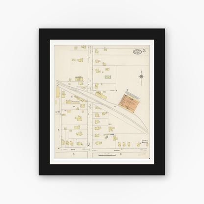 Old map wall art mockup — black gallery frame with white mat — Sanborn Fire Insurance Map from Sodus, Wayne County, New York (1915), Sheet #0003