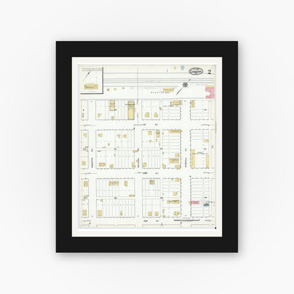 Old map wall art mockup — black gallery frame with white mat — Sanborn Fire Insurance Map from Canadian, Hemphill County, Texas (1920), Sheet #0002