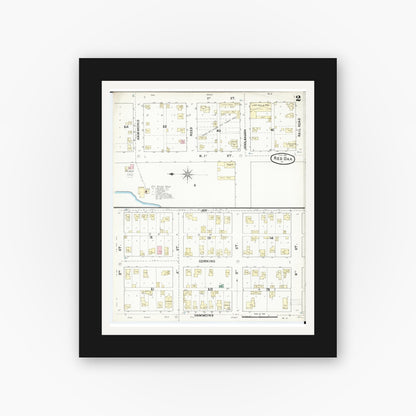 Old map wall art mockup — black gallery frame with white mat — Sanborn Fire Insurance Map from Red Oak, Montgomery County, Iowa (1891), Sheet #0002