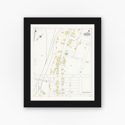 Old map wall art mockup — black gallery frame with white mat — Sanborn Fire Insurance Map from Barnesboro, Cambria County, Pennsylvania (1930), Sheet #0006