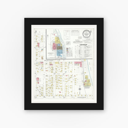 Old map wall art mockup — black gallery frame with white mat — Sanborn Fire Insurance Map from Oregon, Ogle County, Illinois (1933), Sheet #0001