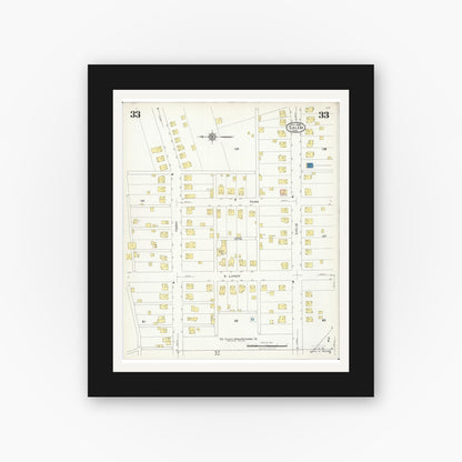 Old map wall art mockup — black gallery frame with white mat — Sanborn Fire Insurance Map from Salem, Columbiana County, Ohio (1926), Sheet #0033