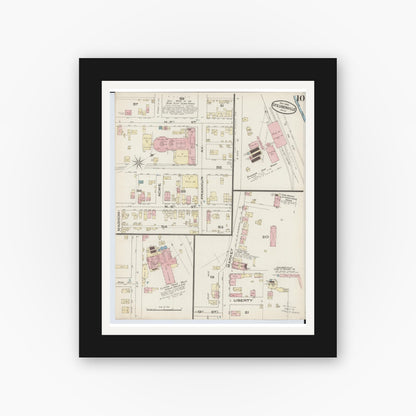 Old map wall art mockup — black gallery frame with white mat — Sanborn Fire Insurance Map from Steubenville, Jefferson County, Ohio (1885), Sheet #0010
