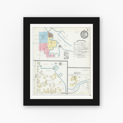 Old map wall art mockup — black gallery frame with white mat — Sanborn Fire Insurance Map from Hampton, Independent Cities, Virginia (1891), Sheet #0001