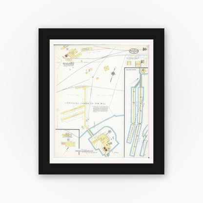 Old map wall art mockup — black gallery frame with white mat — Sanborn Fire Insurance Map from Washburn, Bayfield County, Wisconsin (1909), Sheet #0010