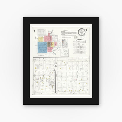 Old map wall art mockup — black gallery frame with white mat — Sanborn Fire Insurance Map from Roby, Fisher County, Texas (1935) - Complete Map Set