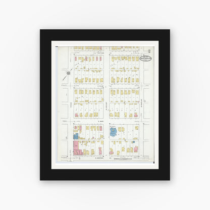Old map wall art mockup — black gallery frame with white mat — Sanborn Fire Insurance Map from West Carrollton, Montgomery County, Ohio (1918), Sheet #0002